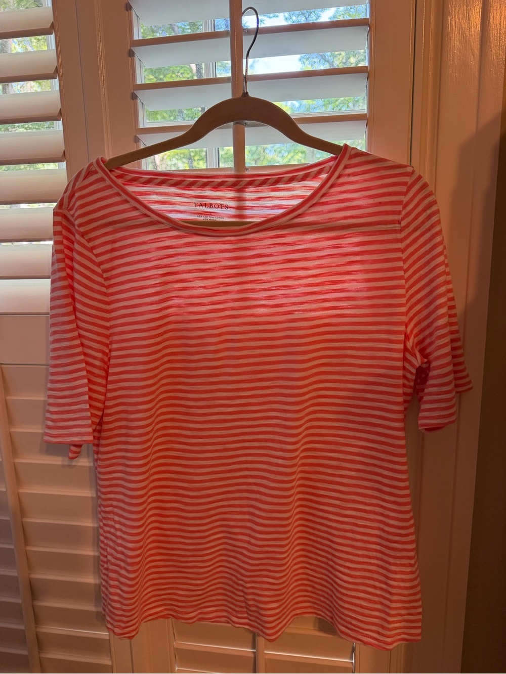 Talbots Coral and White Striped Short-Sleeve Tee